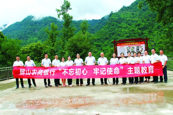 屏山农商银行党委书记吴远川(左八)带领党员干部开展“不忘初心，牢记使命”主题教育.JPG