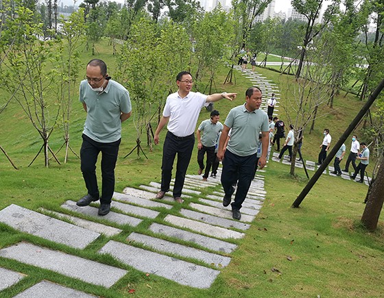 四川省广安市前锋区委书记米亮（前中）一边走一边向客商介绍情况  广安市前锋区委宣传部供图.jpg