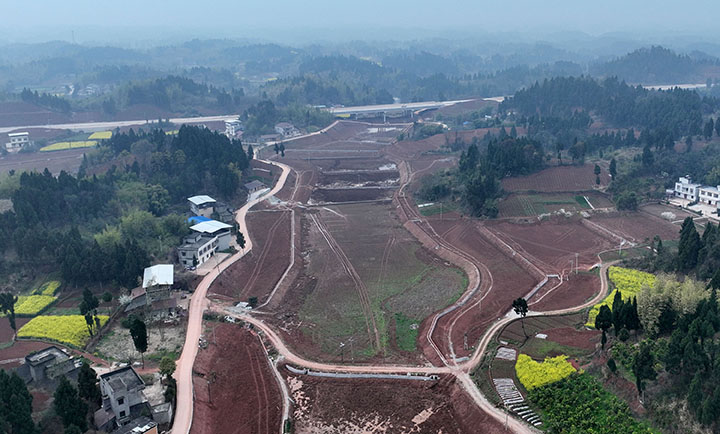 图1  3月9日，内江市东兴区顺河镇观音洞村，航拍正在建设的高标准农田.jpg